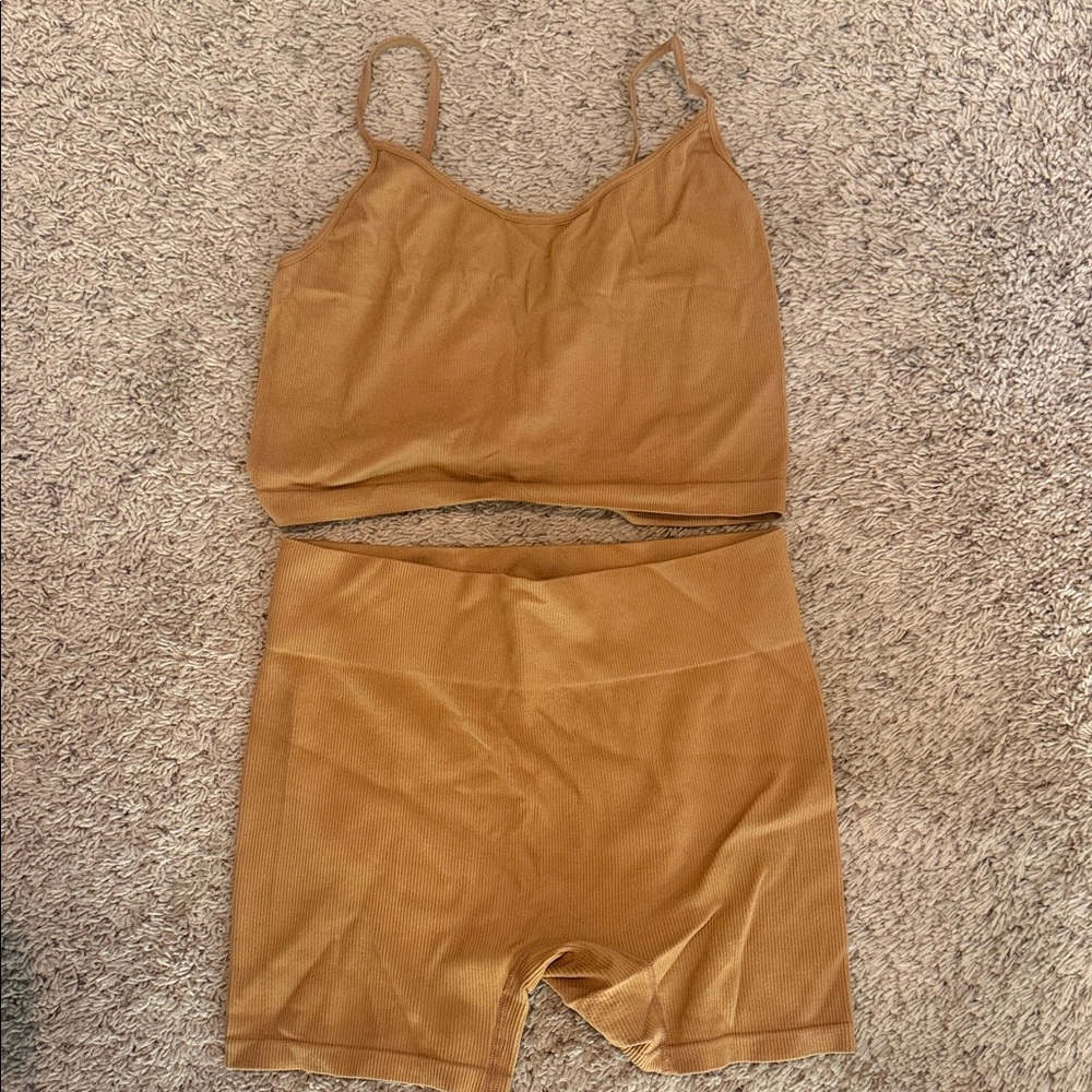 wild fable Seamless Crop Tank & Biker Shorts - Camel